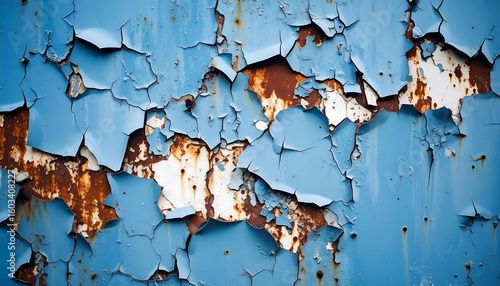 Aged blue metal with peeling paint and rust