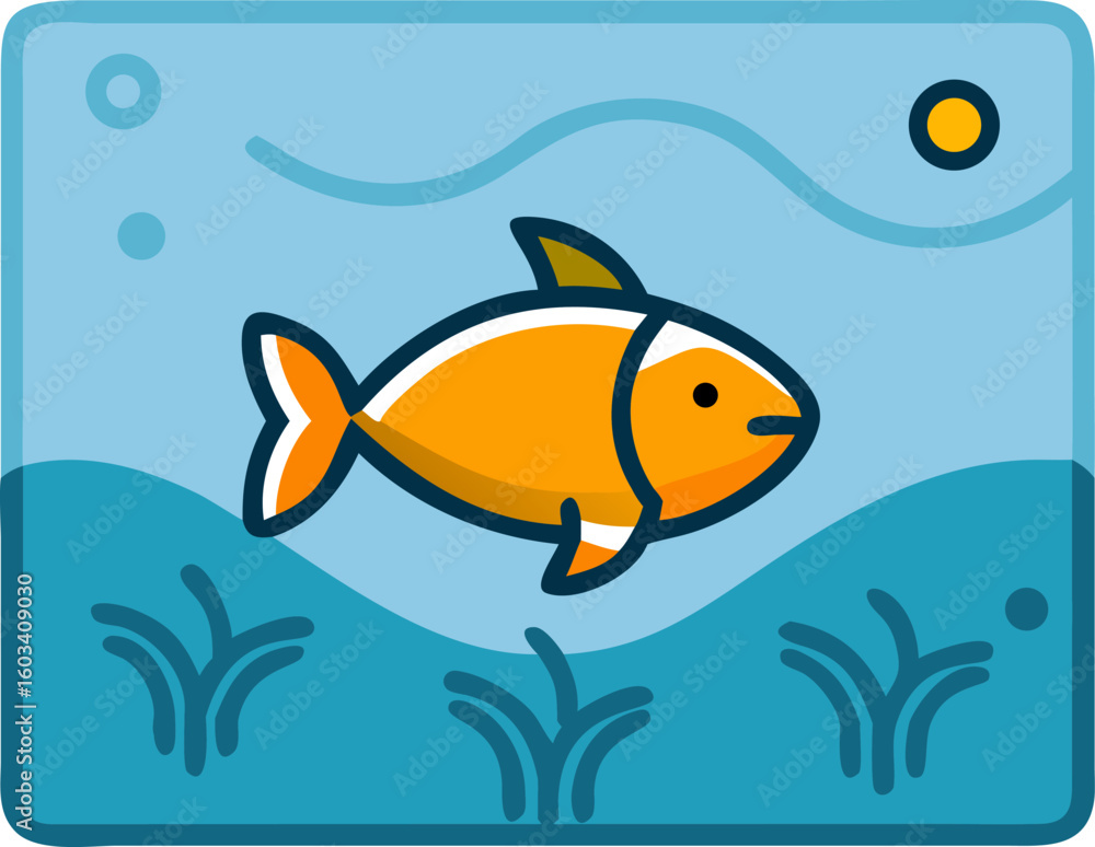 Naklejka premium Orange fish swimming underwater, aquatic animal icon