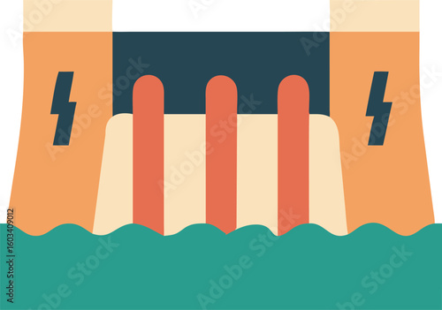 Dam with water flowing, hydroelectric power or energy icon
                 