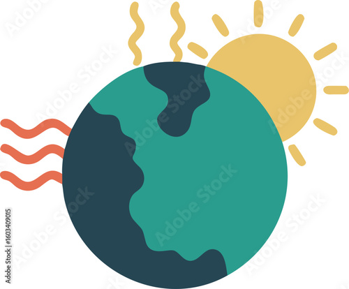 Earth globe with sun, global warming or environment icon
