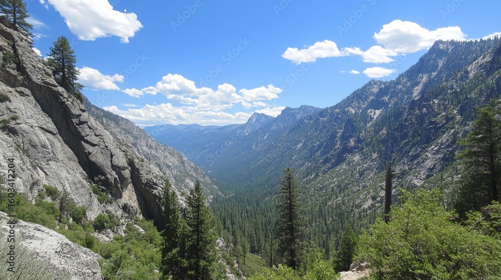 Fototapeta premium Mountain valley vista, sunny day
