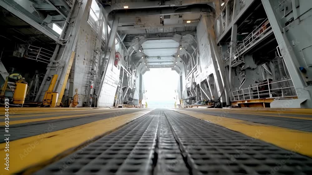 Ship Ramp Module A closeup view of the extended ramp on a RORO ship shows the intricate ...