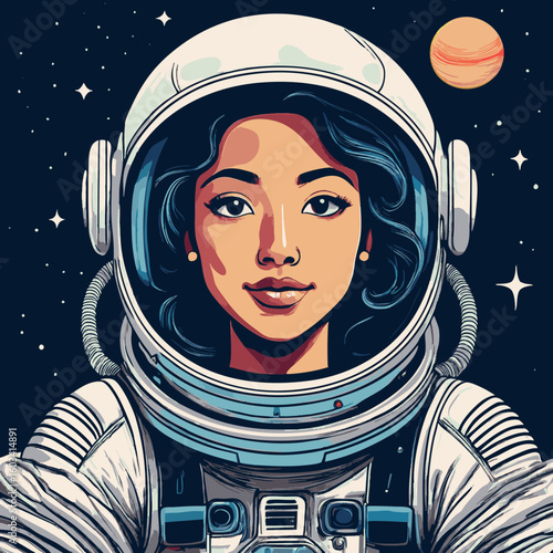 Woman Astronaut Floating in Space