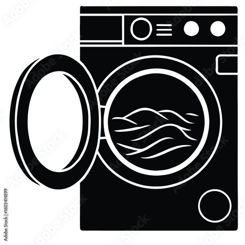 Washing machine silhouette vector icon laundry appliance front load washer machine for clothes cleaning illustration