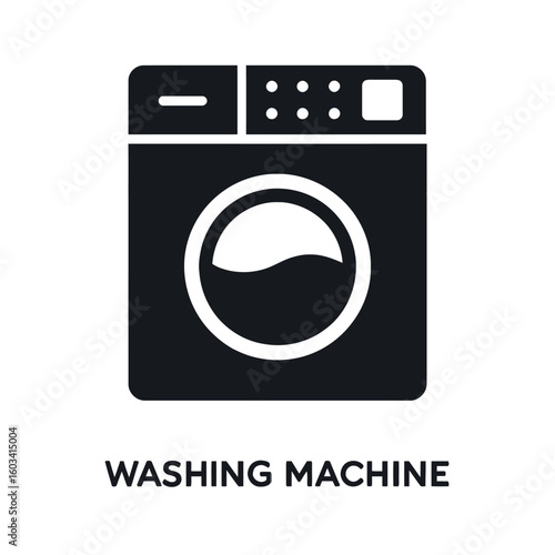 Washing machine appliance silhouette, laundry equipment home appliance vector icon for clean clothes washing service