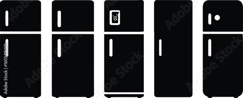 Refrigerator appliance silhouette vector set kitchen fridge freezer collection home appliance isolated icon design