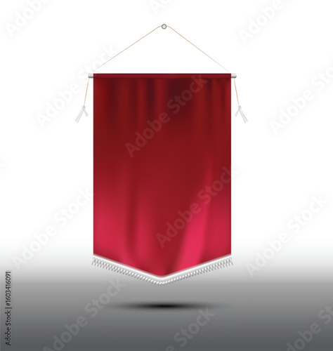 red pennant hanging on a white background realistic mockup
