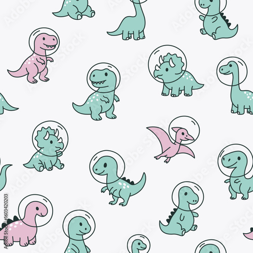 Dinozaury w kosmosie - bezszwowy wzór wektorowy.