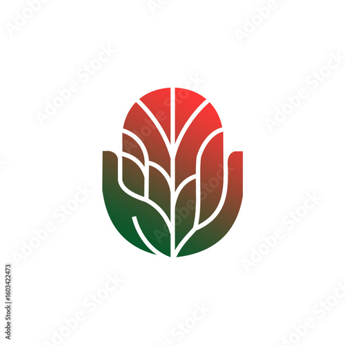 Abstract logo depicting hands gently cradling a stylized plant or flower bud.