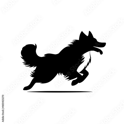 Wallpaper Mural Silhouette of a running dog with a fluffy tail and open mouth in a dynamic pose on a white background Torontodigital.ca