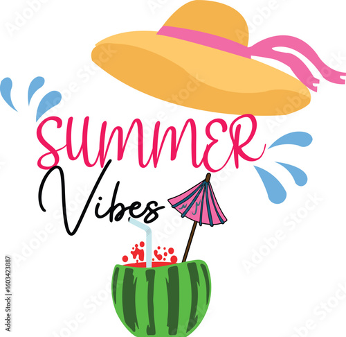 Summer vibes with watermelon drink. Summer vector design