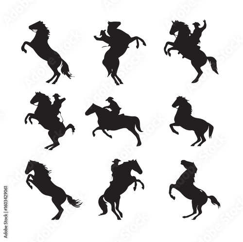 vector illustration of bucking horse silhouette set, Black & White silhouette set