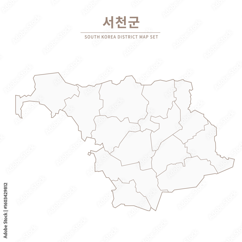 Obraz premium Seocheon-gun map, Line Map of Local Cities in Chungcheongbuk-do and Chungcheongnam-do, South Korea