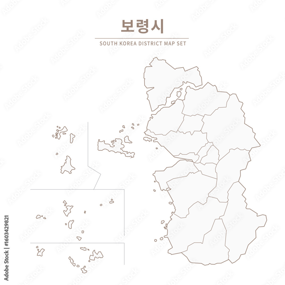 Boryeong-si map, Line Map of Local Cities in Chungcheongbuk-do and Chungcheongnam-do, South Korea Boryeong-si map, Line Map of Local Cities in Chungcheongbuk-do and Chungcheongnam-do, South Korea