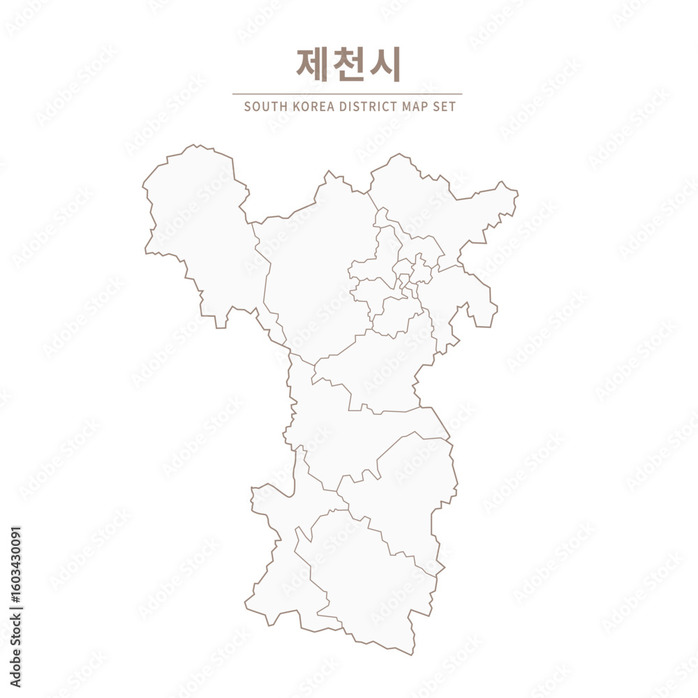Obraz premium Jecheon-si map, Line Map of Local Cities in Chungcheongbuk-do and Chungcheongnam-do, South Korea