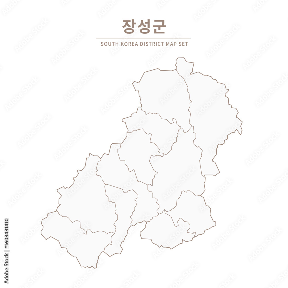 Fototapeta premium Jangseong-gun map. Line Map Illustration of Local Cities in Jeollanam-do and Jeollabuk-do, South Korea