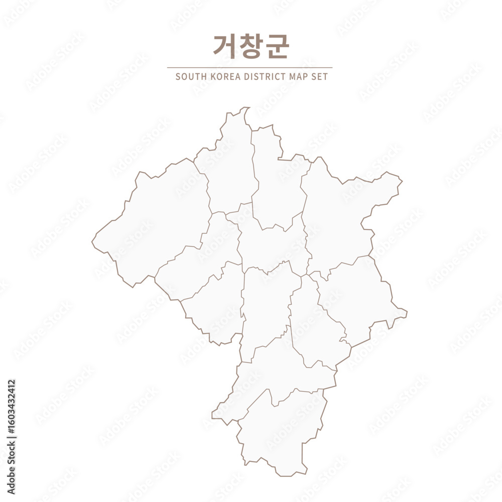 Obraz premium Geochang-gun Line Map. Illustration of Local Cities in Gyeongsang-do, South Korea