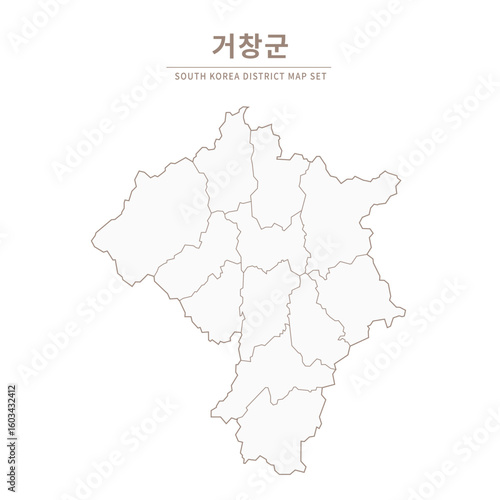 Geochang-gun Line Map. Illustration of Local Cities in Gyeongsang-do, South Korea