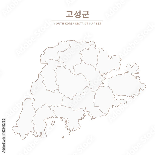 Goseong-gun Line Map. Illustration of Local Cities in Gyeongsang-do, South Korea