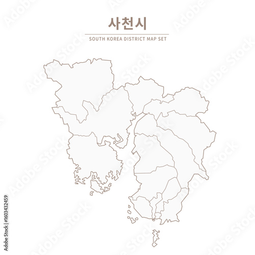 Sacheon-si Line Map. Illustration of Local Cities in Gyeongsang-do, South Korea