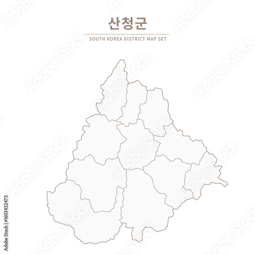 Sancheong-gun Line Map. Illustration of Local Cities in Gyeongsang-do, South Korea