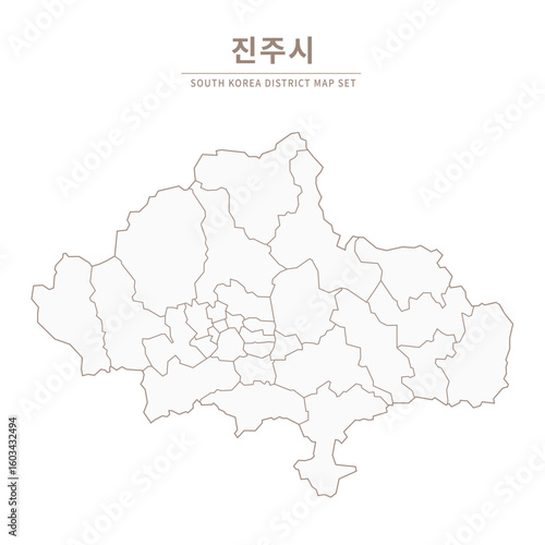Jinju-si Line Map. Illustration of Local Cities in Gyeongsang-do, South Korea