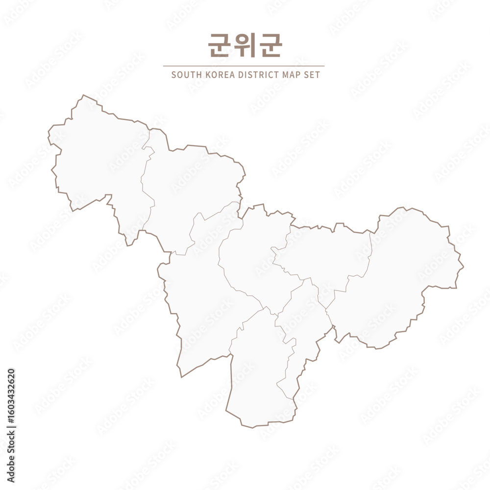 Obraz premium Gunwi, Deagu, Line Map. Illustration of Local Cities in Gyeongsang-do, South Korea