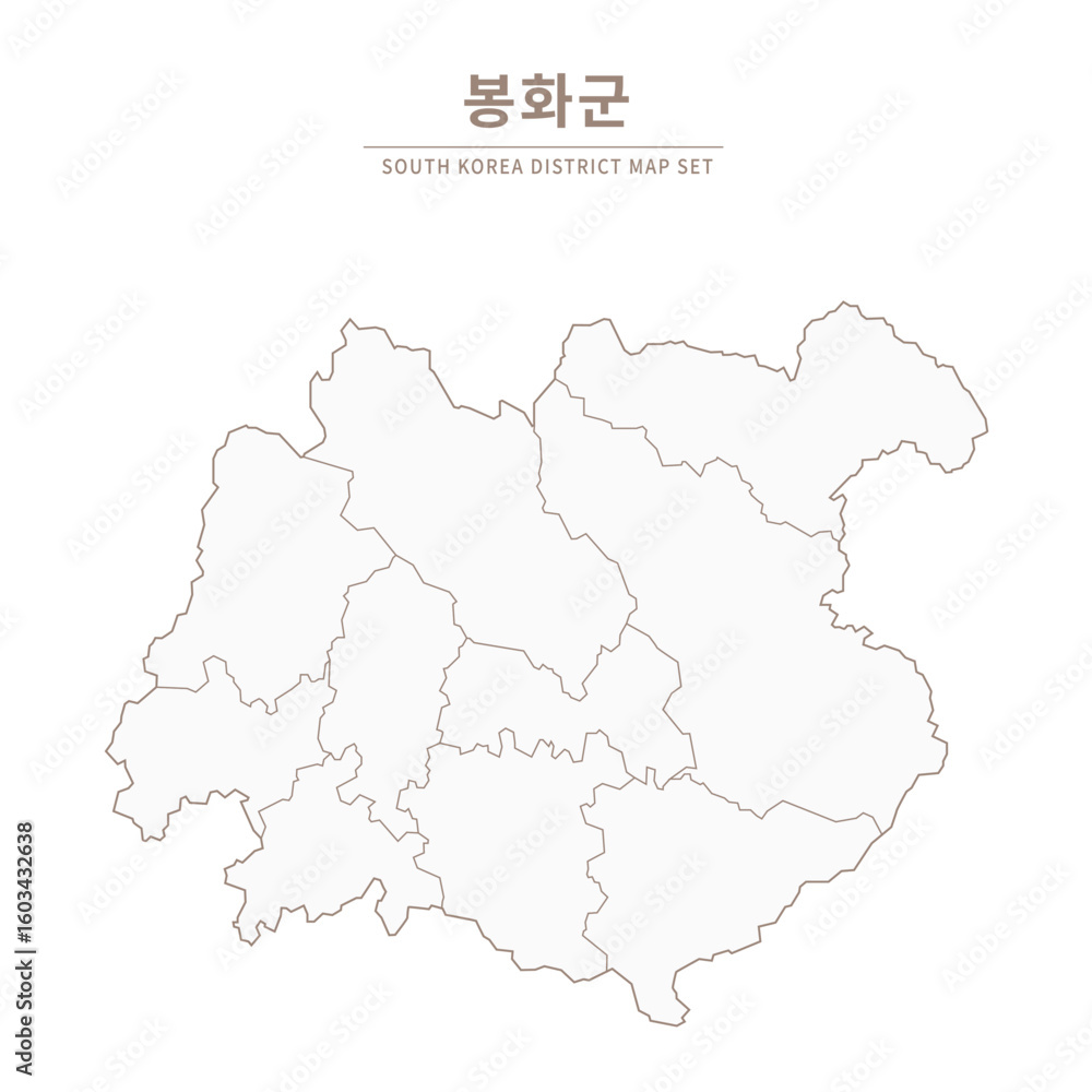 Obraz premium Bonghwa-gun Line Map. Illustration of Local Cities in Gyeongsang-do, South Korea