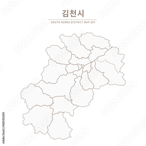 Gimcheon-si Line Map. Illustration of Local Cities in Gyeongsang-do, South Korea