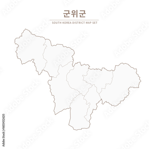 Gunwi, Deagu, Line Map. Illustration of Local Cities in Gyeongsang-do, South Korea