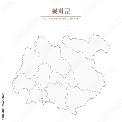 Bonghwa-gun Line Map. Illustration of Local Cities in Gyeongsang-do, South Korea