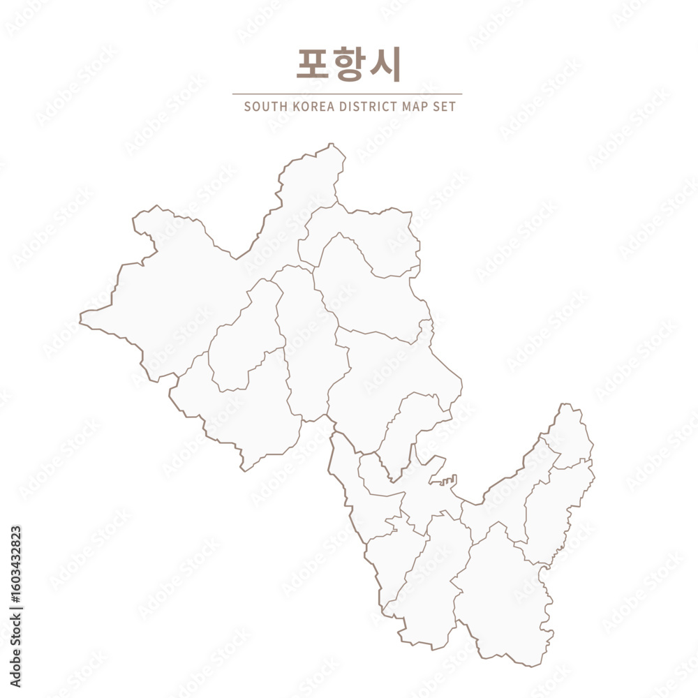 Obraz premium Pohang. Line Map. Illustration of Local Cities in Gyeongsangnam-do and Gyeongsangbuk-do, South Korea