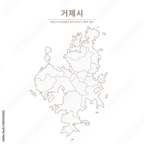 geoje-si Line Map. Illustration of Local Cities in Gyeongsang-do, South Korea