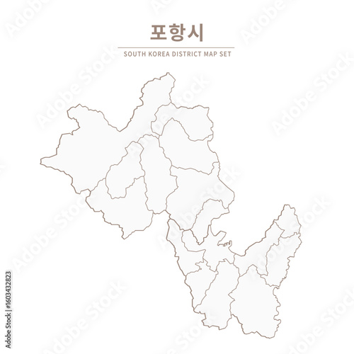 Pohang. Line Map. Illustration of Local Cities in Gyeongsangnam-do and Gyeongsangbuk-do, South Korea