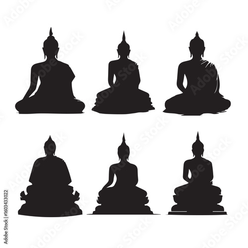 vector illustration of buddha silhouette set, Black & White silhouette set