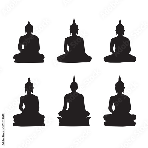 vector illustration of buddha silhouette set, Black & White silhouette set