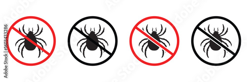 No Ticks and Mites Sign Vector – Prohibited Parasite and Infection Carrier Icon Set