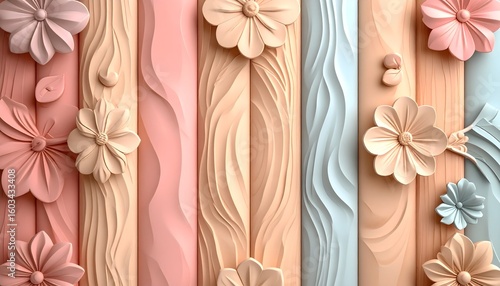 Pastel-colored vertical wood panels, soft texture, retro beach house vibe
