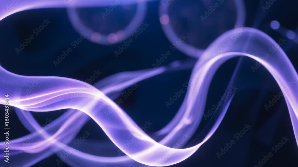 Vibrant purple energy streams twist through blackness with bokeh flares