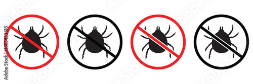 No Ticks and Mites Sign Vector – Prohibited Parasite and Infection Carrier Icon Set