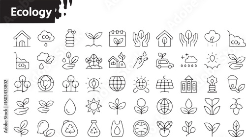 Ecology line art icons collection environment nature