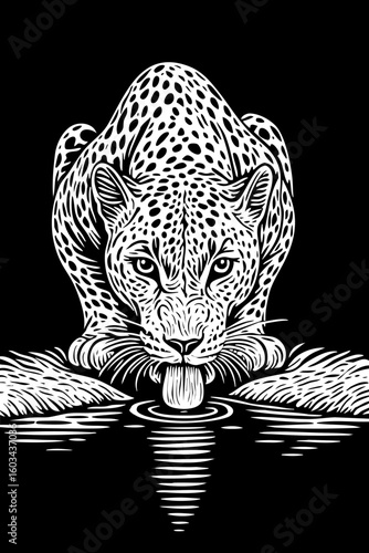 Intense Leopard Drinking Reflection