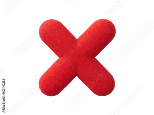 Bright red textured letter x symbol isolated on transparent background