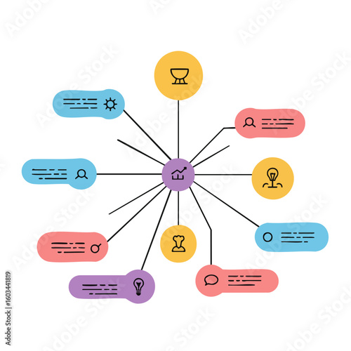 Vector illustration of mind map nodes abstract style on white background, brainstorming structure