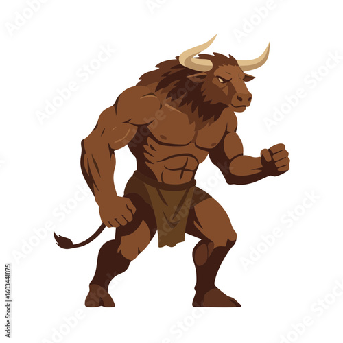 Vector illustration of minotaur aggressive stance on white background