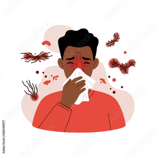 Vector illustration of mold allergy flat style on white background, medical condition