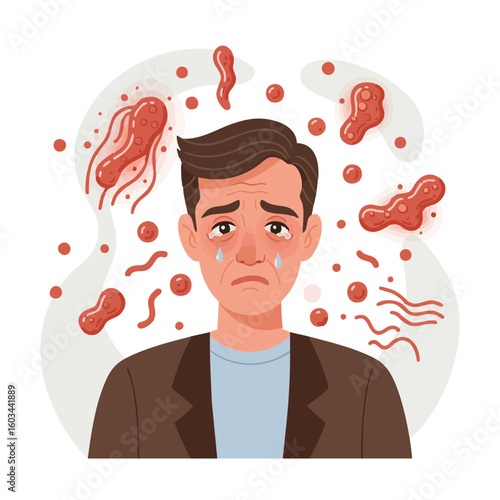 Vector illustration of mold allergy flat style on white background, medical condition