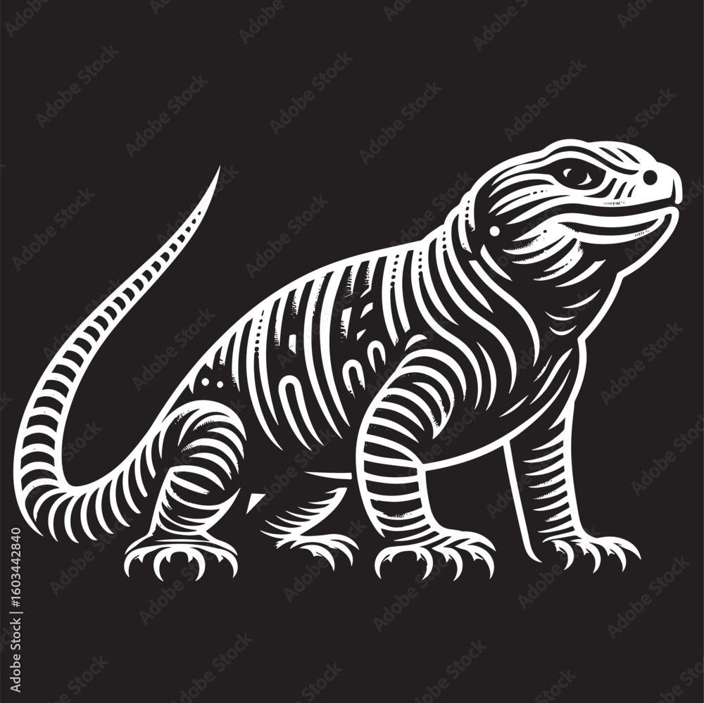 Obraz premium Iguana, vector illustration, isolated on black background, tattoo