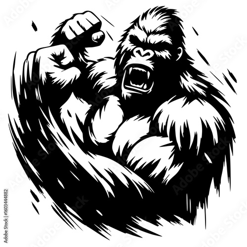 Silhouette portrait of an angry gorilla