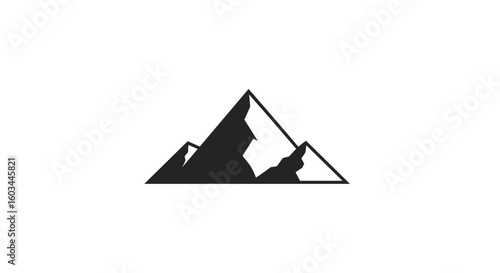 Illustration of a mountain range with sharp peaks enclosed within a triangular outline on a white background